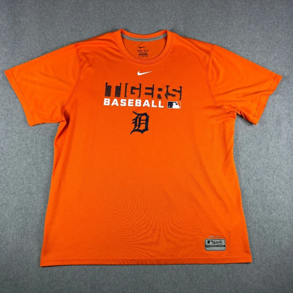 Nike Dri-Fit Detroit Tigers T Shirt Mens XL Orange Short Sleeve